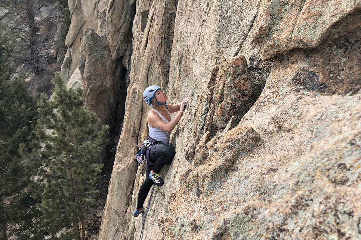 Climbing gear (wearing Petzl Luna harness on wall)